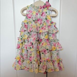 Janie and Jack Floral Tiered Dress - Pink, Yellow, Green
